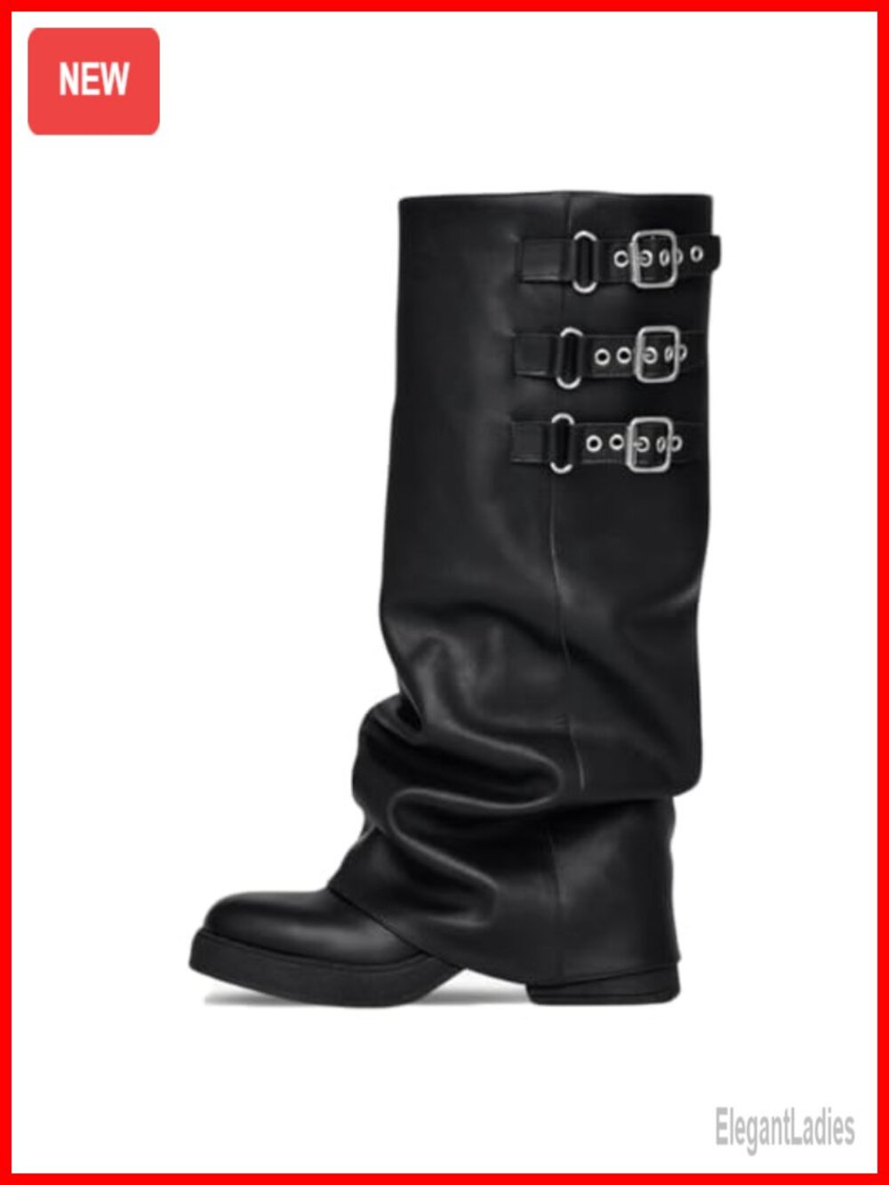 Women's Knee High Boots Fold Over Platform Square Toe Hidden Zip